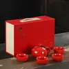 Juego de Té Sencillo con Tetera y Tazas, Caja de Regalo Roja, Recuerdos de Boda, Regalos Corporativos, Juego de Té Kung Fu