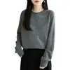 Nuevo cárdigan de punto sin costuras de una pieza para otoño, mujer, simple francés, cuello redondo, manga larga, suéter holgado, abrigo, capa base
