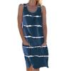 2021 estación independiente deseo verano europeo y americano transfronterizo mujer cuello redondo estampado rayado bolsillo chaleco vestido