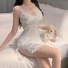 Lingerie Sexy, Saia Suspensório Sexy de Renda Pura Luxúria Francesa, Camisola para Mulheres com Bojos, Conjunto de Roupa de Casa de Seda Gelo, Personalizado
