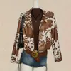 Chaqueta Corta Retro Americana con Estampado de Vaca para Mujer 2026, Estilo Otoño, Cremallera Personalizada, Corte Ajustado, Chaqueta Casual