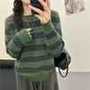 Suéter de jacquard a rayas con cuello redondo para mujer 2026 otoño e invierno nuevo suelto perezoso adelgazante manga larga top de punto base