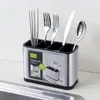 Soporte de Cubiertos de Acero Inoxidable para Cocina Compartimentado Soporte para Palillos Jaula para Palillos Cubo de Almacenamiento para Espátulas Soporte para Popotes Estante de Almacenamiento para Cuchillos y Tenedores