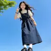 Conjunto de Niña Verano Overol de Mezclilla Vestido Camiseta de Manga Corta Conjunto de Dos Piezas Niñas Talla Mediana y Grande Estilo Escolar Falda Larga