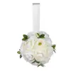 Bola de flor de peonía artificial blanca para bodas, bola de flores de mano para novia y damas de honor con cinta, bola colgante y cadena de perlas