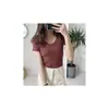 Camiseta de Mujer Verano Cuello en V Tejida de Seda de Hielo Manga Corta Estilo Coreano Moderna Estudiante Aspecto Adelgazante Camisa de Cuerpo de Media Manga