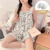 Pijama de Camisola e Shorts Novo de Verão para Mulheres Que Podem Ser Usados Fora do Algodão Nuvem Fofo Conjunto de Duas Peças Roupas de Casa com Bojos