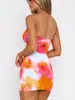Vestido corto de verano transfronterizo europeo y americano para mujer, sexy, sin tirantes, hombros descubiertos, cintura, cadera, moderno, estampado