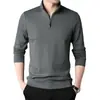 Sudadera Nueva para Hombre Primavera y Otoño 2024, Sencilla Casual de Corte Holgado, Cuello Semi Alto, Cremallera, Color Sólido, Camiseta Básica de Manga Larga para Hombre