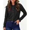 Otoño 2026 Nueva Moda Femenina Transfronteriza Europea y Americana Cuello Redondo Manga Larga Cárdigan de Punto Suéter Jacket de Color Sólido con Volantes