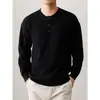 Suéter Henley retro estilo americano de principios de otoño, top de punto casual de color liso, corte holgado y versátil para hombre