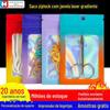 Laser gradiente cor ziplock saco janela transparente saco de osso joias armazenamento selado bolso pincel de maquiagem saco de embalagem