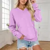 Moletom Feminino de Inverno Novo Estilo Europeu e Americano 2025 Amazon Bolso Pulôver Cor Sólida Decote V Solto Manga Longa