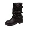 Versão em estoque botas plissadas empilhadas femininas outono novo estilo marrom moda garota quente botas para perna de calça sola grossa empilhadas meia-panturrilha