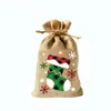 Bolsa de Juta com Cordão de Natal Transfronteiriça Papai Noel Padrão Múltiplo Saco de Presente Saco para Doces de Natal