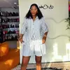 Ropa Femenina Transfronteriza Europea y Americana Verano 2026 Nueva Moda Casual Holgada Camisa Rayada Conjunto de Shorts de Pierna Ancha