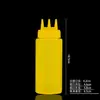 Botella dispensadora de condimentos de tres agujeros de grado alimenticio botella dispensadora de salsa de tres agujeros botella dispensadora de salsa para puesto callejero comercial tipo dispensador de tres agujeros comercial