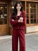 Conjunto Súper Trendy Otoño/Invierno 2026: Juvenil, Moderno, Informal, Deportivo, Chaqueta con Forro Polar, Sudadera Roja, Conjunto Completo con Pantalones para Mujer