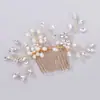 Pente de Cabelo Europeu e Americano Adorno de Cabeça Strass Pérola Flor Pente de Cabelo Acessórios de Cabelo Tecidos à Mão Pente de Encaixe Acessórios para Vestido de Casamento