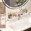 Lavabo de acero inoxidable 304, grifo de pie, estante de almacenamiento, tocador de baño, frente de espejo, instalación sin taladro