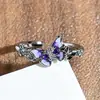 Anel Aberto de Esmalte Roxo Sonhador Doce e Fresco Estilo Girly com Borboleta de Gotejamento de Óleo, Anel Empilhável Exquisito de Nicho de Alta Qualidade para Mulheres