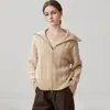 Cárdigan de cachemira 2026 otoño e invierno nuevo para mujer con solapa, camisa básica, abrigo elegante de punto grueso con doble cremallera