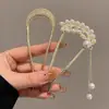 Pasador de Pelo en Forma de U con Perlas para Mujer, Pinza para Moño, Herramienta de Peinado, Pasador Fijo, Nuevo Estilo Chino, Accesorio de Cabello de Alta Gama