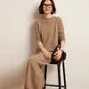 Vestido de Cachemira Otoño e Invierno 2024 Nuevo para Mujer Largo Cuello Redondo Holgado Capa Interior Tejido de Punto Falda de Punto