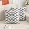 Funda de almohada de lino a rayas geométricas estilo europeo transfronteriza de Amazon, funda de cojín, funda de almohada con borlas y patrón de diamantes