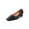 Zapatos de Piel de Oveja Cómodos Antideslizantes para el Trayecto Diario, que Aumentan la Altura, con Lazo, Puntera Cuadrada Pequeña, Tacón Medio, Piel Genuina para Mujer, Otoño 2025