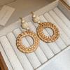 Pendientes Bohemios Sencillos Tejidos de Hierba Ratán Estilo Étnico Nicho Retro Pendientes Círculo Geométricos Elegantes para Mujer