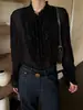Novo para Outono 17/8 Início do Outono Estilo Corte Francês Romântico e Requintado Transparente Elegante Camisa com Gola Alta e Gravata F1177