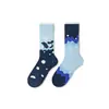 Calcetines de Moda Originales Asimétricos Estilo AB para Mujer Calcetines de Algodón de Verano Zhejiang Arte de Dibujos Animados Personalizado Calcetines de Algodón de Tubo Medio para Hombres y Mujeres