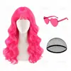 Peluca de fiesta versátil y colorida, cabello largo y ondulado con flequillo, adecuada para cosplay, actuaciones de Halloween y diversas ocasiones; disponible en varios colores y en stock