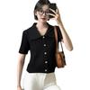Polo otoño nuevo suéter hueco manga corta mujer 2025 suéter camiseta cárdigan corto ajustado top simple
