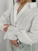 Camisa de Jacquard a Rayas de Manga Larga para Mujer, Corte Holgado, Cuello de Solapa, Mangas de Campana, Top para el Trabajo, Blanco, Estilo Primavera y Otoño