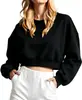 2026 Amazon Primavera e Outono Tops Femininos de Manga Longa Elegantes e Casuais Tops Curtos com Gola Redonda Atacado