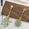 Novos Brincos de Jade Hetian Estilo Chinês com Cravações Vazias, Brincos Vintage com Fecho de Segurança Estilo Chinês, Brincos de Argola com Pérolas de Aventurina para Mulheres