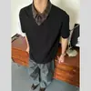 Camiseta Xadrez Estilosa Retrô Cleanfit Falsa Duas Peças com Gola Manga Curta para Homens e Mulheres Verão Solta Casual