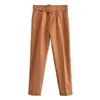 Amazon Explosões 19 Cores Estilo Europeu e Americano Moda Joker Casual Cintura Alta Emagrecimento Tubo Reto com Cinto Calça Nove Pontos