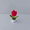 Tejido de lana pura hecho a mano terminado ramo de tulipanes en maceta simulación decoración del hogar regalo para amigo