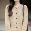 Cárdigan de punto jacquard hueco con cuello redondo de algodón puro para mujer, de un solo pecho, manga larga, corte holgado, adecuado para primavera y otoño, suéter de abrigo estilo vintage