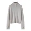 Suéter de cachemira casual para mujer, de cuello semi alto y tres botones, grueso y cálido para otoño e invierno, con un elegante diseño de punto trenzado