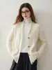 Cárdigan de punto de cachemira con trenzas en toda la prenda, para mujer, versátil, con cuello chal, mangas largas, corte holgado, tacto de alta gama francesa, chaqueta abotonada