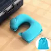 Estilo Senderismo Camping al Aire Libre Viaje Descanso Protección Cuello Almohada Inflable en Forma de U Tour en Coche Propio Portátil Guardable Presión de Terciopelo Almohada U