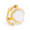 Anillo Corazón de Amor Imitación Perla de Acero de Titanio Jieding, Joyería de Mano que No se Desvanece, Accesorios de Acero Inoxidable, Acero de Titanio Transfronterizo que No se Desvanece