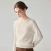 Suéter feminino fino de cashmere 100% puro com gola redonda, modelagem justa, quente e que valoriza a silhueta