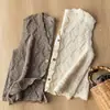 Cardigan de Tricô Fino Vazado para Primavera e Verão em Linho, Colete sem Mangas com Decote V para Mulheres, Colete Crochê Retrô Y0410M