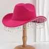 Chapéus de inverno western cowboy mais vendidos para homens e mulheres, com strass e franjas, acessórios para festivais de música e festas