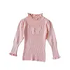 Suéteres de Menina para Primavera e Outono Moda Bebê Infantil Personalizado Tendência Doce Renda Gola Alta Meia Pérola Borboleta Suéter